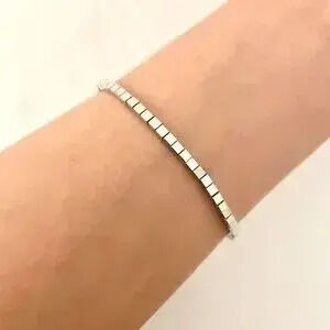 925 Sterling Silver Dainty Cube Bracelet Minimalist Tiny Block Bracelet
